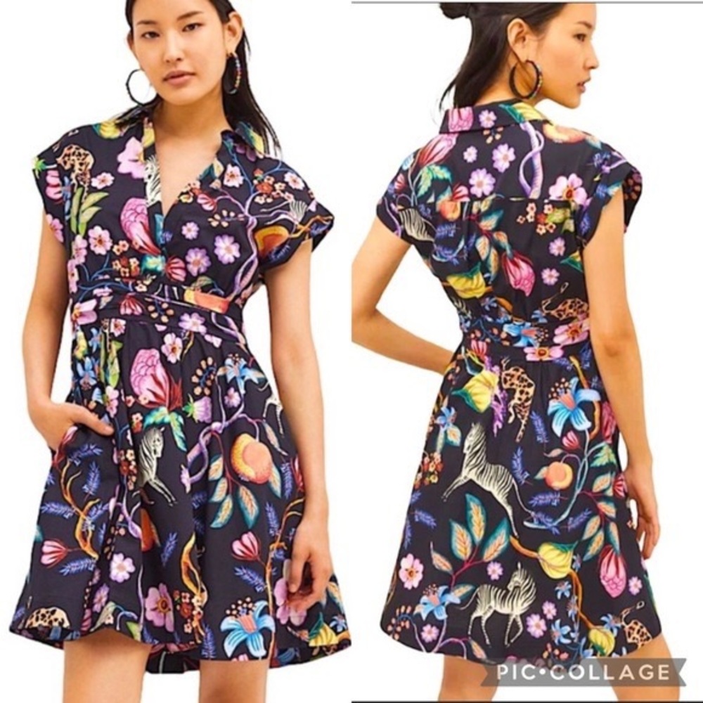 Maeve ANTHROPOLOGIE Floral Zebra Jaguars Animal print  Dress 12